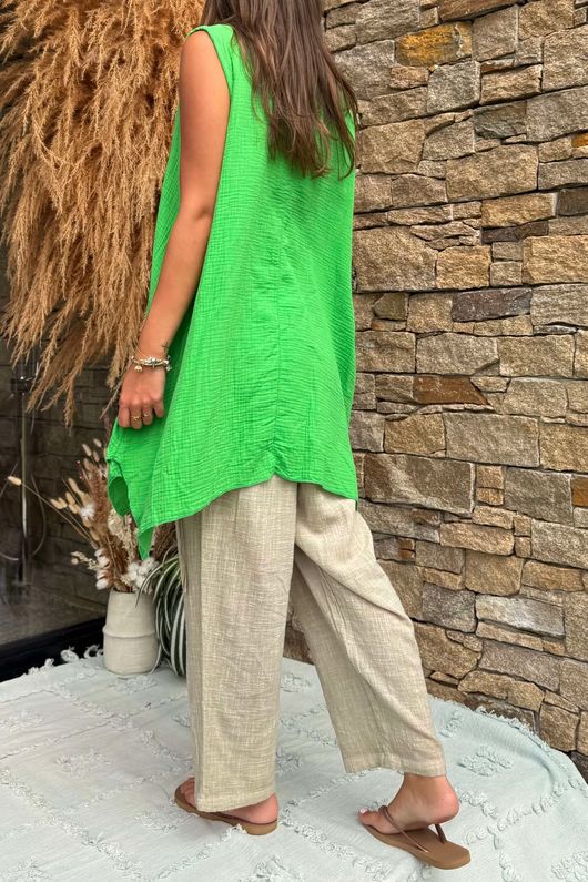 Made in Italy Pia Pillow Cotton Pocketed Dip Side Tank Lime /12